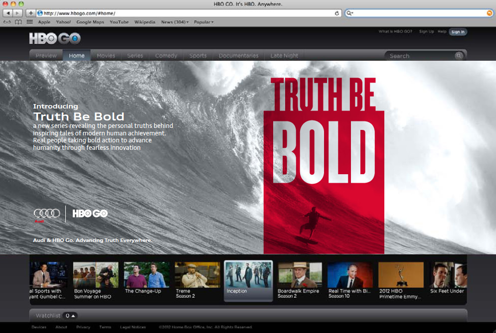 Audi HBO Go Home Page